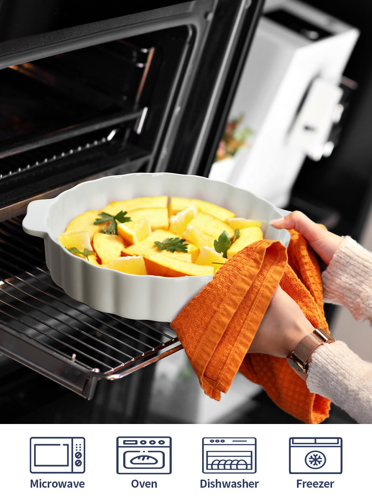 Samsle Ceramic Pie Pan For Baking,13Inch Round Baking Dish With Double Handle,Pie Plate With Ruffled Edge-Microwave, Dishwasher, and Oven Safe Samsle