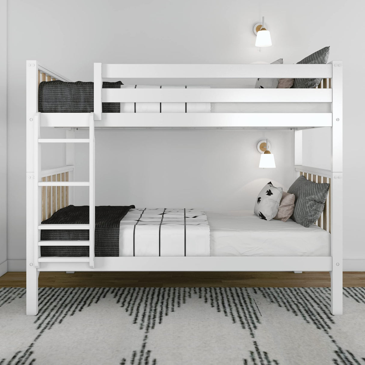Max & Lily Bunk Bed, Scandinavian Modern Bunk Bed, Solid Wood Twin-Over-Twin Bed Frame for Kids, No Box Spring Needed, Blonde/White Max & Lily