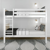 Max & Lily Bunk Bed, Scandinavian Modern Bunk Bed, Solid Wood Twin-Over-Twin Bed Frame for Kids, No Box Spring Needed, Blonde/White Max & Lily