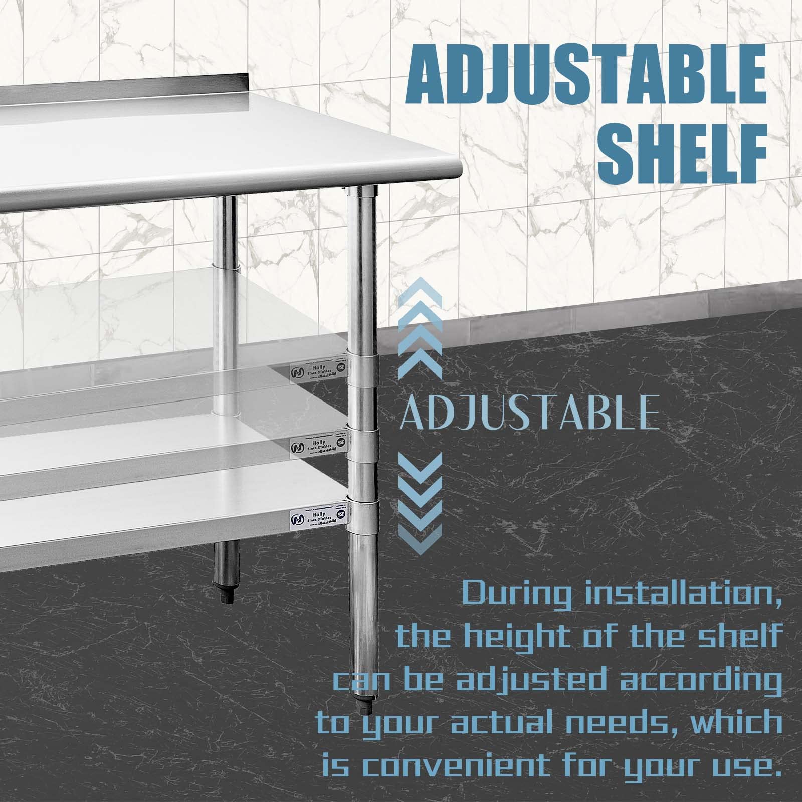 HALLY Stainless Steel Table for Prep & Work 14 x 48 Inches, NSF Commercial Heavy Duty Table with Undershelf and Backsplash for Restaurant, Home and Hotel - WoodArtSupply