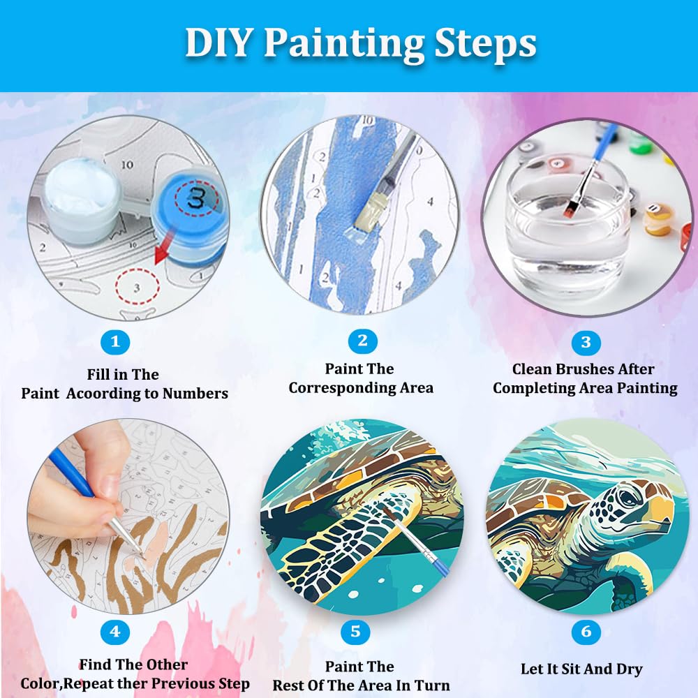 Artunion Sea Turtle Paint by Numbers for Adults Beginner, Ocean Turte Animal Paint by Number Kits, DIY Oil Painting Paint by Number Kits on Canvas Arts Craft for Home Wall Decor 16x20 Inch Artunion
