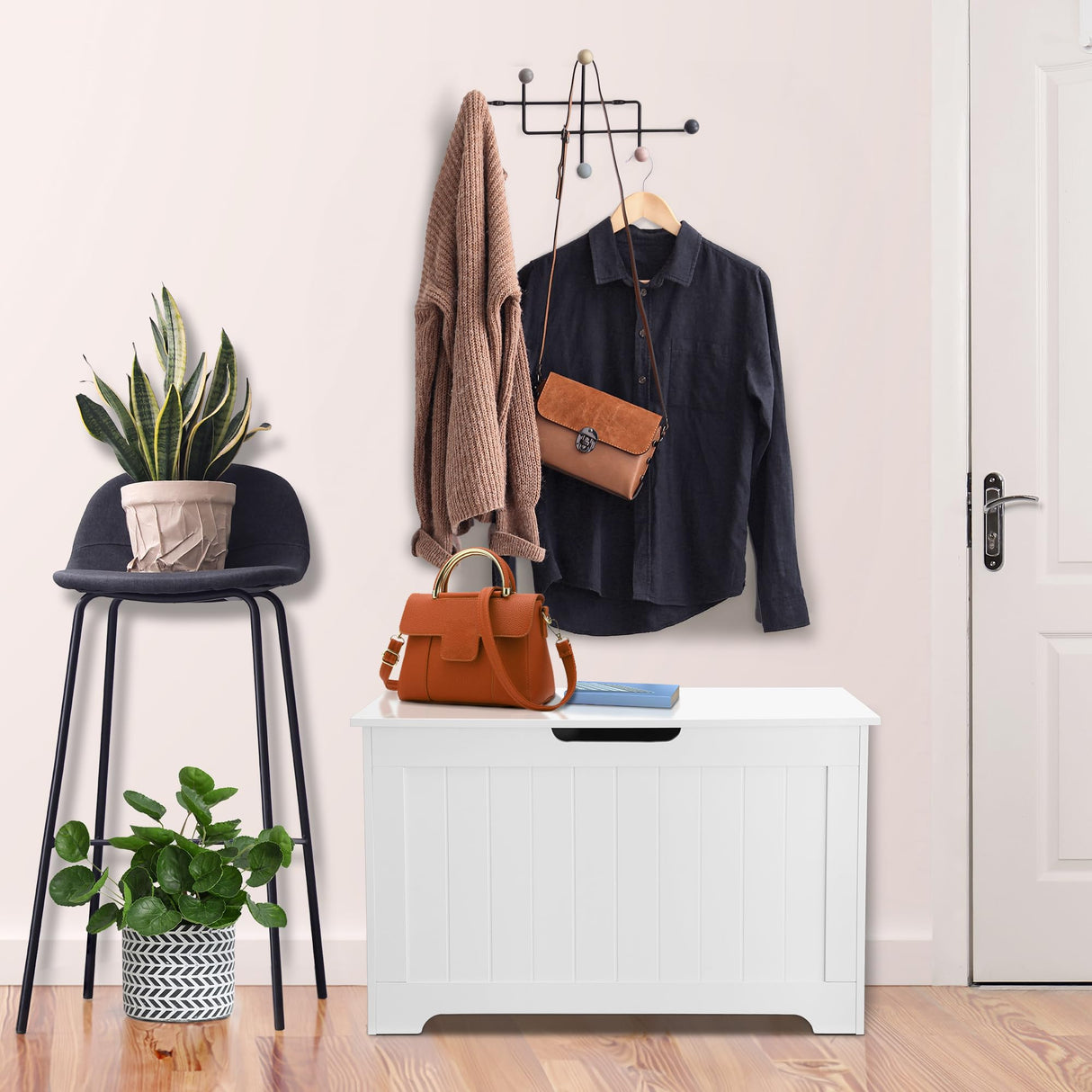 ZENY Lift Top Storage Cabinet Bench, Wooden Chest Room Organizer Bin with 2 Safety Hinges (White) ZENY