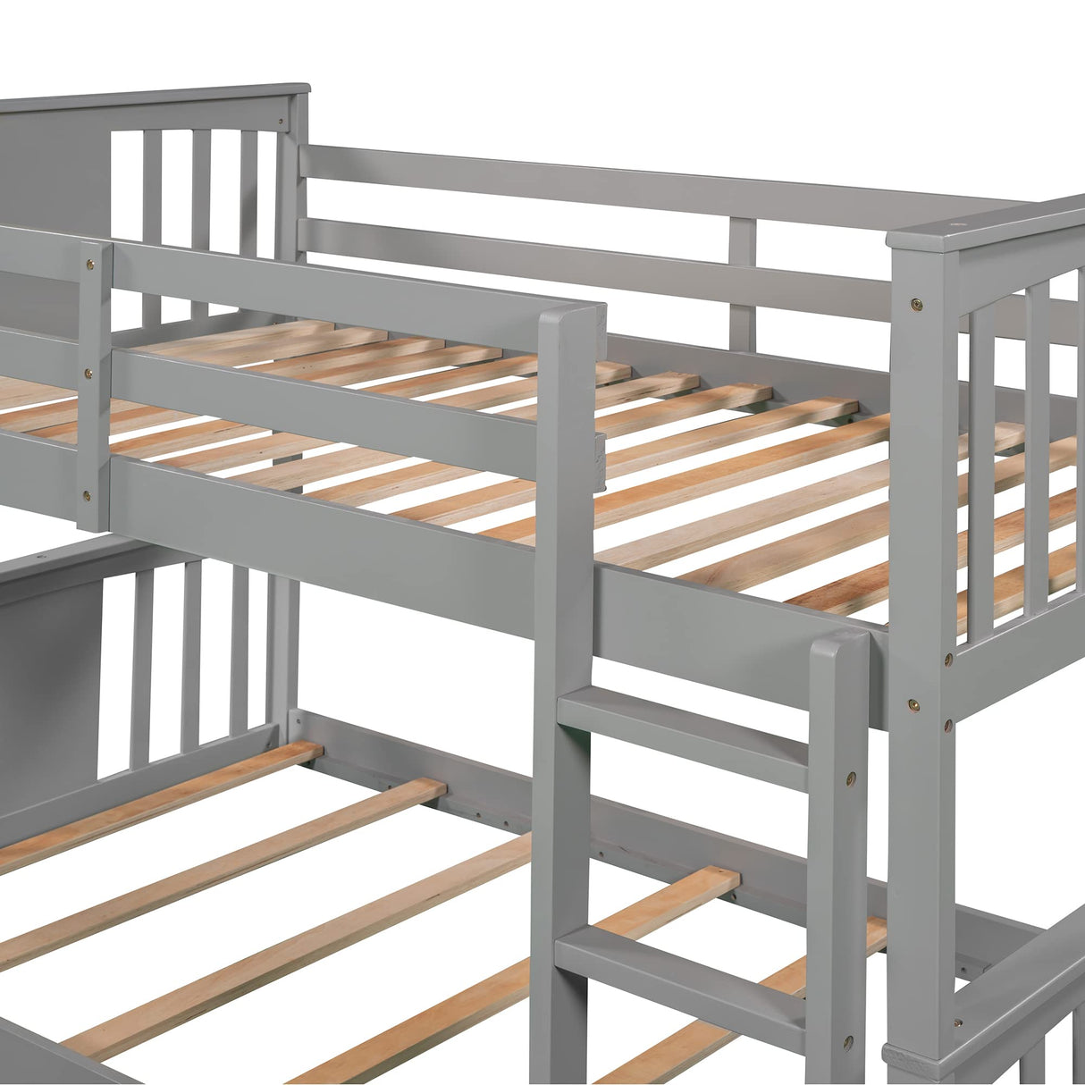 Low Bunk Bed Twin Over Twin, Twin Over Twin Bunk Bed with Ladder, Kids Bunk Beds with Full Length Guardrail, Montessori Floor Bunk Beds for Kids, Boys,Girls, Gray Bunk Bed Twin Size Bellemave