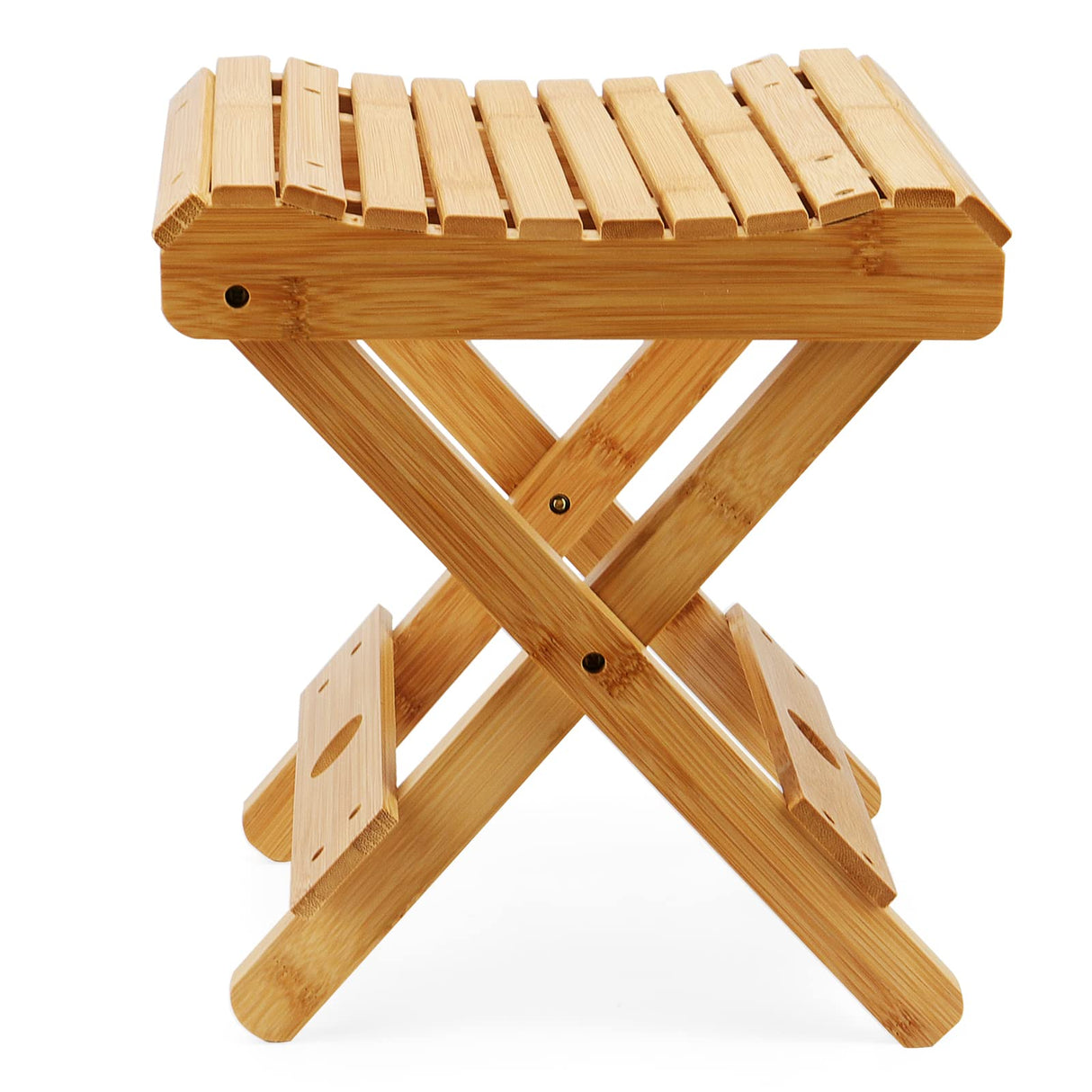 MOUYAT 2 Pack 12 Inch Bamboo Folding Stool, Bamboo Foldable Foot Step Stool, Natural Bamboo Shower Bench Seat Toilet Stool for Bathroom Showers, Saunas, Fishing, 11 x 11 x 12.6 Inch MOUYAT