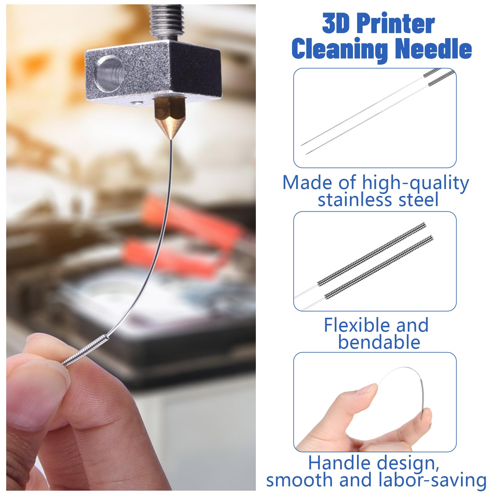 Giantree 60 Pieces 3D Printer Nozzle Cleaning Kit, 3D Printer Nozzle Cleaner, Stainless Steel Nozzle Cleaning Needles, 3D Printer Accessory 3D Printer Tool Kit (Diameter 0.15/0.2/0.25/0.3/0.3 - WoodArtSupply