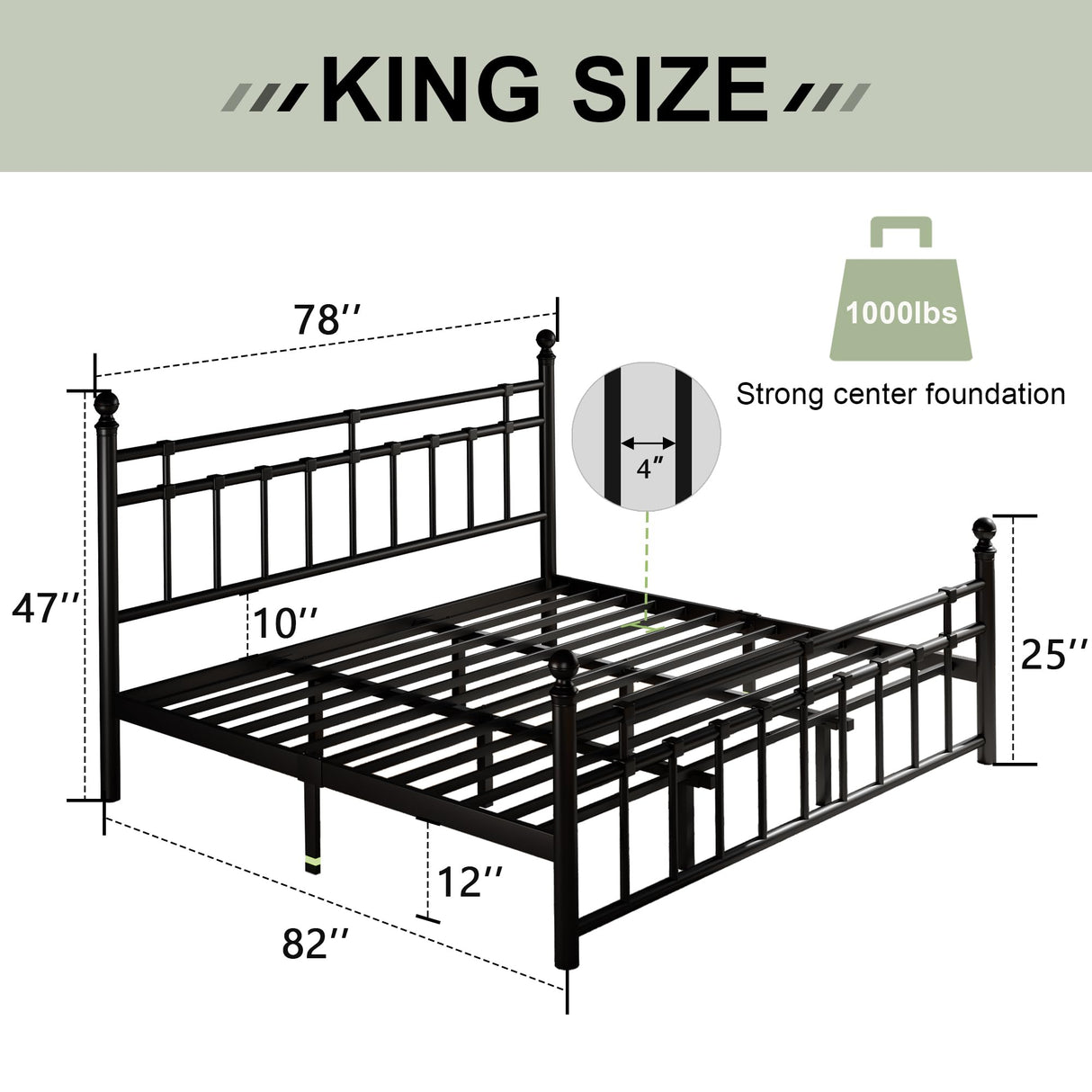 Feonase King Size Metal Platform Bed Frame with Victorian Classic Iron-Art Headboard & Footboard, Steel Slats Support, 12" Under Bed Storage, No Box Spring Needed, Easy Assembly, Noise-Free, Black Feonase