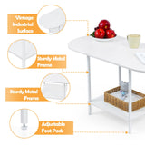 White Coffee Tables for Living Room,2-Tier Small Coffee Table Industrial Modern Oval Center Table with Storage Shelf and Wood Tabletop,for Small Space,Home Office Shinoske