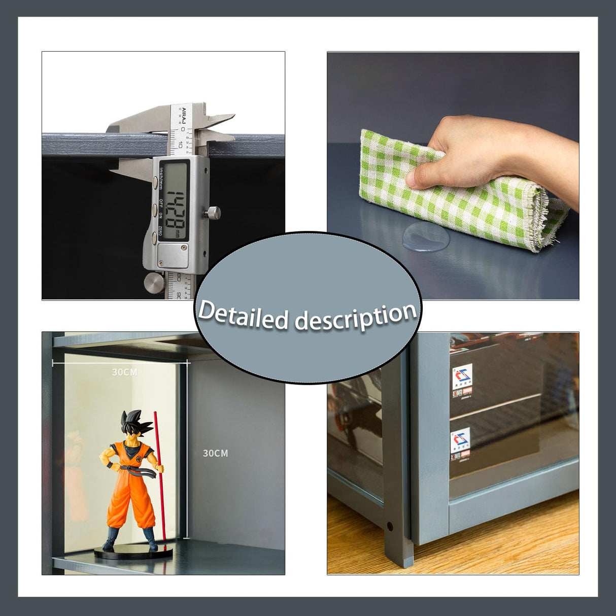 HMBTCRY 68" Grey Curio Display Cabinet with Acrylic Glass Door - Versatile Storage Shelves for Books, Toys, and Collectibles HMBTCRY