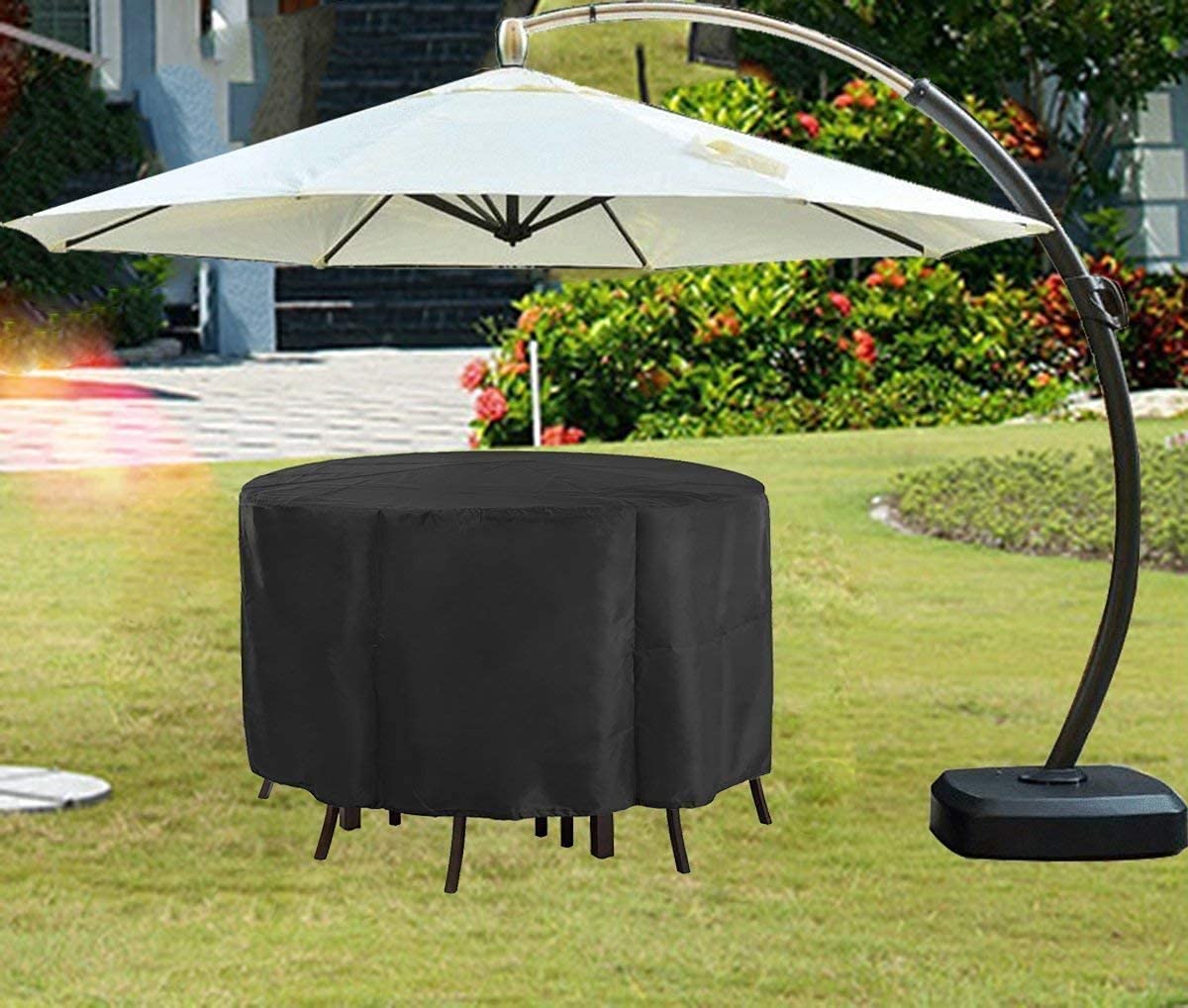 POMER Round Patio Furniture Covers, 72inch Bar Height Table Chair Set Cover Waterproof Outdoor Sectional Sofa Set Covers for Garden Furniture Set - 72" D x 43" H POMER