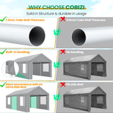 COBIZI Carport Canopy 12x20 Heavy Duty Portable Garage with Roll-Up Ventilation Windows & Doors, Removable Sidewalls Car Canopy Car Tent Waterproof with Built-in Sandbags for Cars, Boats, Trucks, Gray COBIZI