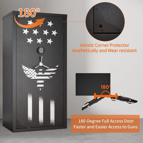 Large Rifle Safe, 30-40 Gun Safe for Rifle and Shotgun/Rifle Pistol Rack/Storage Pocket/Removable Shelf/Silent Mode/External Battery/LED/Key,180° Open Door Panel Organizer Unassembled Gun Safe TTSITG