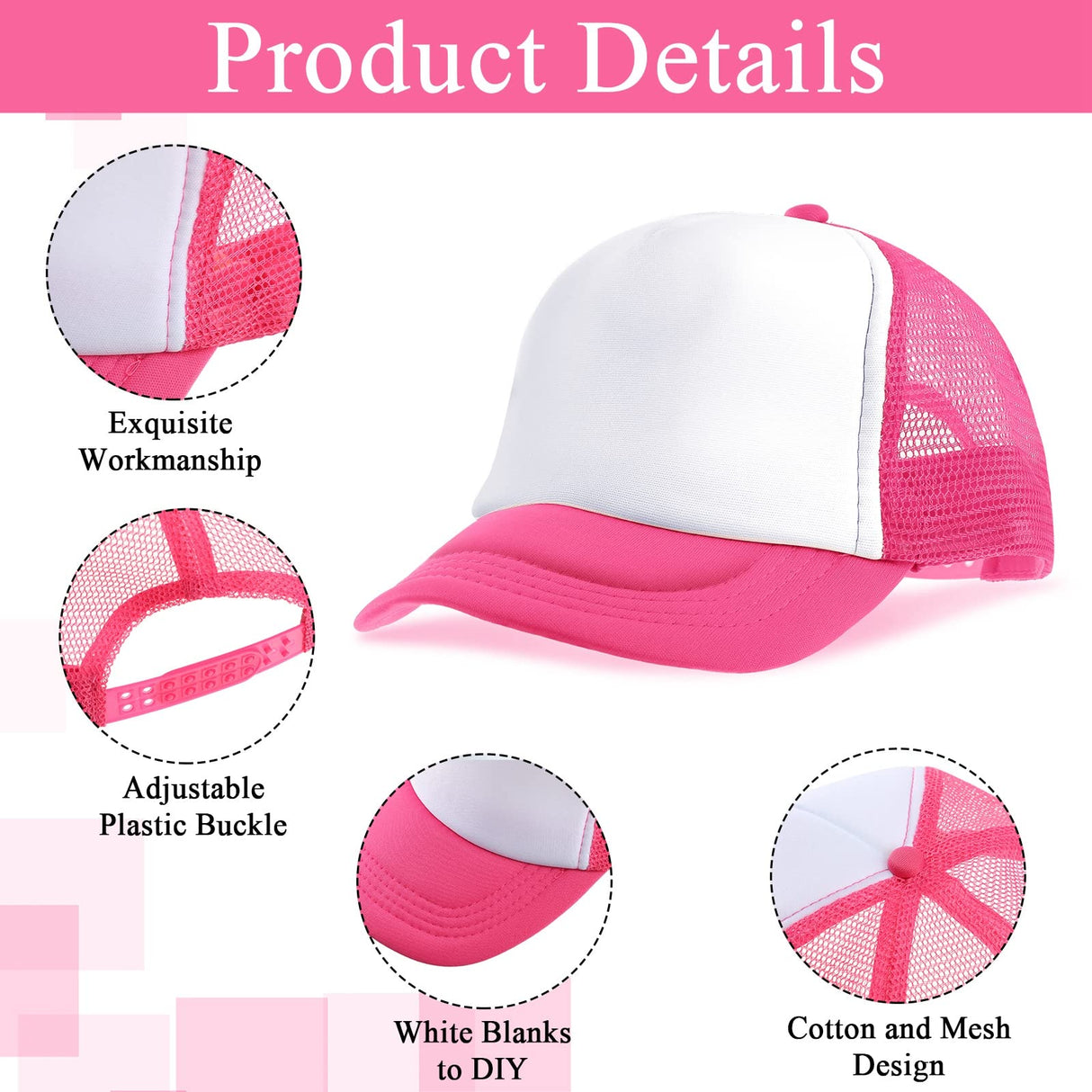 12 Pack Trucker Hat for Kids Summer Polyester Mesh Cap Adjustable Sublimation Blank Hats Baseball Caps for Outdoor (Multi Color) Handepo