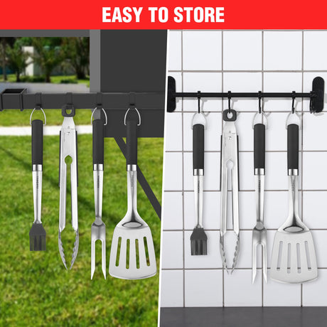 PARGRILL Grill Accessories Heavy Duty BBQ Set Gifts for Men/Women - Premium Stainless Steel Spatula, Fork, Brush & Tongs, Barbecue Utensils Tool Kit Gift for Grilling Lover Outdoor PARGRILL
