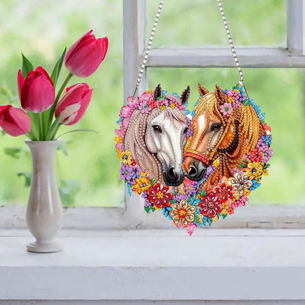 Auremi Horse Diamond Painting Pendant Kits,5D Animal Diamond Art Hanging Kits,DIY Special Shaped Diamonds Painting Suncatcher Pendant Kit for Adults for Gift Wall Home Decor Auremi