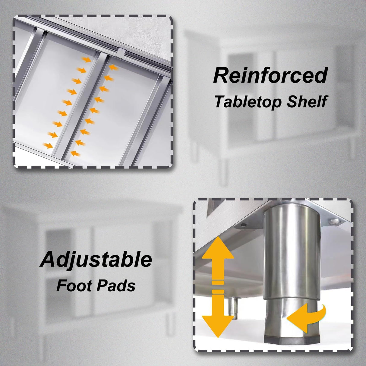 EHONXI Stainless Steel Commercial Worktable w/Sliding Doors for Prep & Work, 39" x 20" Commercial Kitchen Prep Table, Heavy Duty Workbench w/Cabinet for Home, Restaurant, Hotel and Garage EHONXI