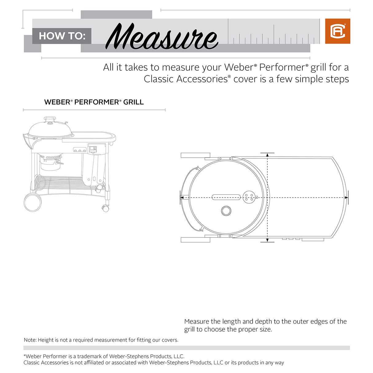 Classic Accessories Ravenna Water-Resistant 48 Inch BBQ Grill Cover for Weber Performer, Grill Cover, Grill Cover for Outdoor Grill, BBQ Cover Classic Accessories