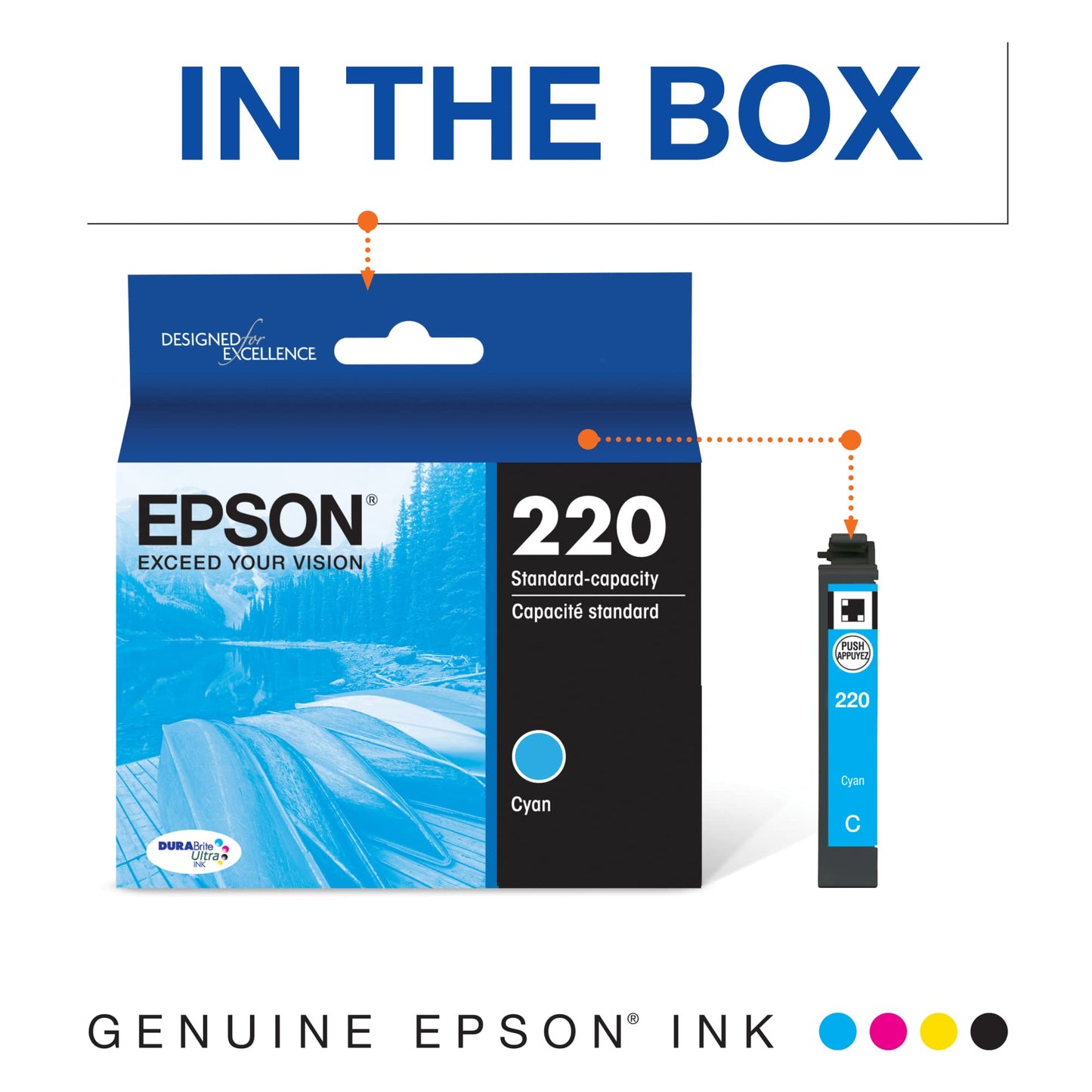 EPSON 220 DURABrite Ultra Ink Standard Capacity Cyan Cartridge (T220220-S) Works with WorkForce WF-2630, WF-2650, WF-2660, WF-2750, WF-2760, Expression XP-320, XP-420, XP-424, 1 Count (Pack of 1)