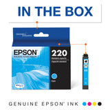 EPSON 220 DURABrite Ultra Ink Standard Capacity Cyan Cartridge (T220220-S) Works with WorkForce WF-2630, WF-2650, WF-2660, WF-2750, WF-2760, Expression XP-320, XP-420, XP-424, 1 Count (Pack of 1) Epson