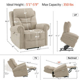 MCombo Triple Motor Power Lift Recliner Chair with Massage and Lumbar&seat Heating, Rolled Arms, Adjustable Headrest for Elderly People, Fabric 7888 (Beige, Medium) MCombo