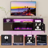 PRETZI Floating Fireplace TV Stand, 70" Wall Mounted Entertainment Center with 36" Fireplace for TVs Up to 80", LED Modern Wood TV Console with High Gloss Cabinet for Living Room (Black) PRETZI