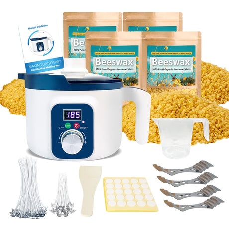 Beeswax Candle Making Kit for Adult, 4lb Wax for Candle Making, Including Organic Beeswax with Digital Wax Melter, Cotton Wick, Wick Stickers Handnatur