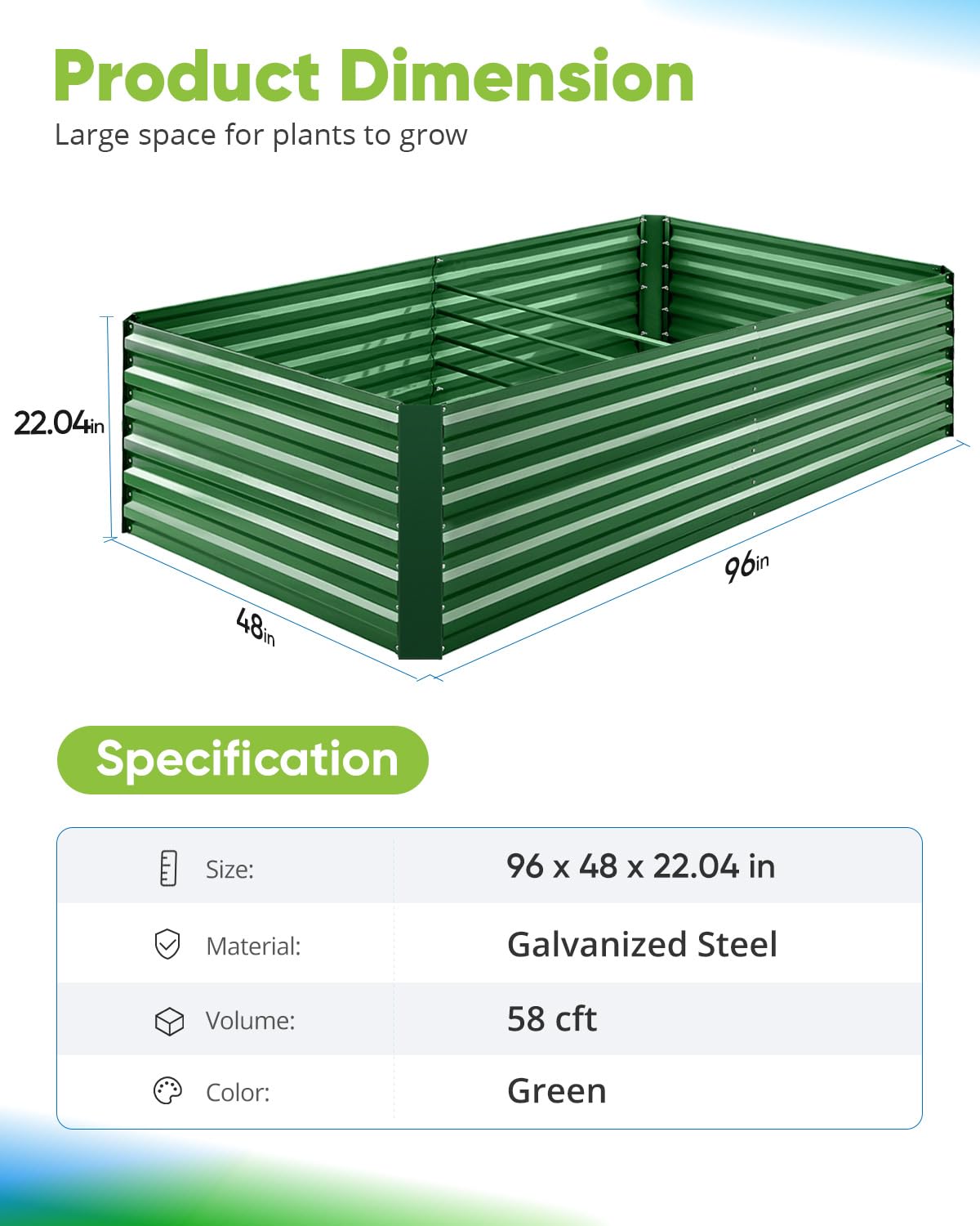 Quictent Galvanized Raised Garden Bed 8x4x2 Ft Tall Metal Planter Box for Vegetables Outdoor Bottomless for Backyard, 2 Tomato Cages Included, 22.04" Deep (Green) Quictent