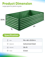 Quictent Galvanized Raised Garden Bed 8x4x2 Ft Tall Metal Planter Box for Vegetables Outdoor Bottomless for Backyard, 2 Tomato Cages Included, 22.04" Deep (Green) Quictent