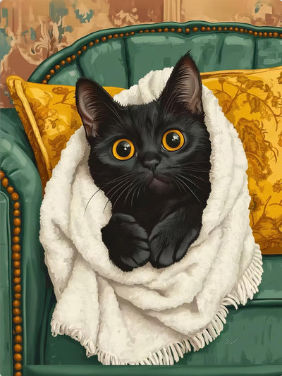 Black Cat Diamond Painting Kit for Beginners Cat Diamond Art Kits for Adults 5D Diamond Painting DIY Gem Art Cute Wall Vintage Decor Aesthetic Full Drill Arts and Crafts for Adults Gift 12x16 Inch