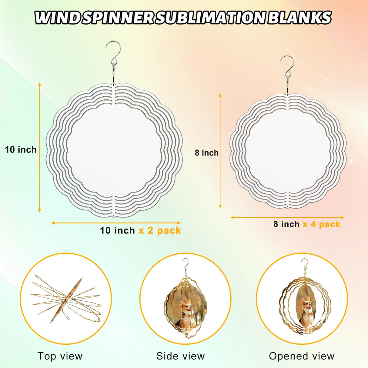 Remiawy Sublimation Wind Spinner Blanks, 6 Pack 10 Inch 3D Aluminum Metal Hanging Wind Spinners Sublimation Blanks Kinetic Sculpture DIY Crafts for Yard Garden Indoor Outdoor Porch Decoration Round REMIAWY