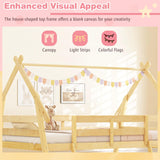 Giantex Twin Over Queen Bunk Bed, Wood House Bunk Bed for Kids with Climbing Nets and Ramp, Floor Queen Size Bunk Beds with Safety Guardrail, No Box Spring Needed, for Boys Girls Adults (Natural) Giantex