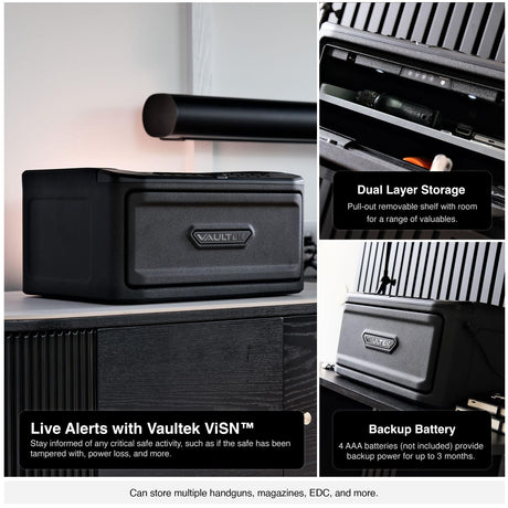 VAULTEK MR Series Dual Layer Smart Handgun Safe Multiple Pistol Storage Smart Safe with Biometric Scanner, Live Alerts, and Auto-Open Door (Biometric + WiFi) VAULTEK