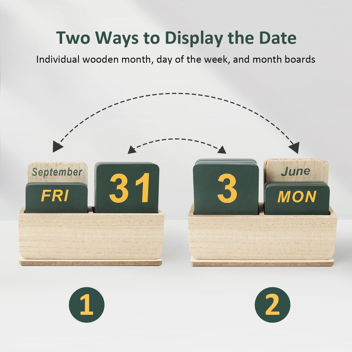 DEERINE Wooden Block Perpetual Calendar for Desk, Daily Desktop Standing Flip Calendar with Large Display, Modern Farmhouse Aesthetic Desk Accessory for Home Office Decor, Reusable Yearly, Wood Grain DEERINE