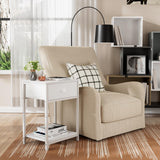 Furologee White Nightstands Set of 2, End Table with Fabric Drawer, Small Side Table for Small Spaces, 2 Tiers Storage Shelves End Table, Bedside Table for Living Room, Bedroom, Dorm Furologee