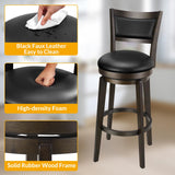 PrimeZone Swivel Bar Stools Set of 2, 30 Inch Bar Height Barstools, Black Faux Leather Bar Stool with High Backrest & Solid Wood Legs & Wrap-Around Footrest, Counter Stools for Kitchen Island, Pub PrimeZone