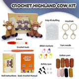 Highland Cow Crochet Kit for Beginners Intermediates - 2 Pcs Animals Craft Crochet Starter Kit with Step-by-Step Video Tutorial, Easy Knitting Set for Adults Kids, Women Learn to Crocheting Gift Idea LOLCROCHET