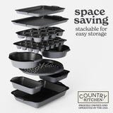 Country Kitchen Nonstick Stackable Bakeware Set - Durable, Easy Release Baking Set, Gray, 10 Pcs Country Kitchen