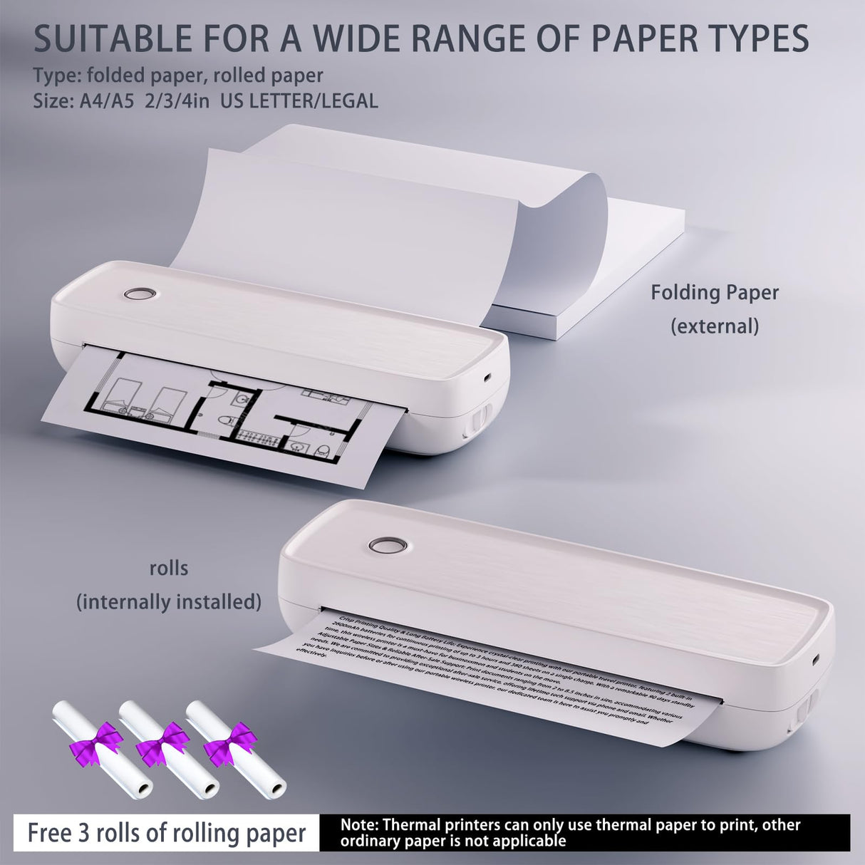 MinZhi Portable Thermal Printer,Wireless Printer Supports 8.5" X 11"US Letter&Legal,A4&A5 Paper,Bluetooth Inkless Travel Printer Compatible with Android iOS & Laptop for Office Travel Home MinZhi