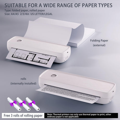 MinZhi Portable Thermal Printer,Wireless Printer Supports 8.5" X 11"US Letter&Legal,A4&A5 Paper,Bluetooth Inkless Travel Printer Compatible with Android iOS & Laptop for Office Travel Home MinZhi
