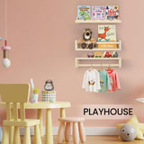 storenization Floating Book Shelves for Wall, 16.5" Natural Wood Nursery Shelves for Book Storage, Solid Pine Wooden Floating Wall Bookshelf for Bedroom Living Room, Set of 2+1, Unfurnished - DIY storenization