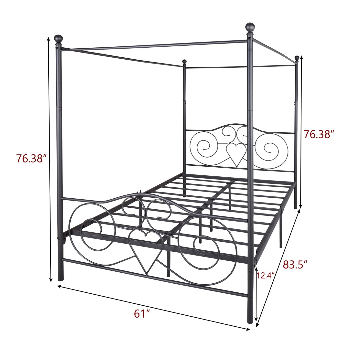 SYING88 Metal Canopy Bed Frame with Ornate European Style Headboard & Footboard Four-Poster Canopied Platform Bed/Sturdy Steel H/Under-Bed Storage Space/No Box Spring Needed/Easy Assembly/Black