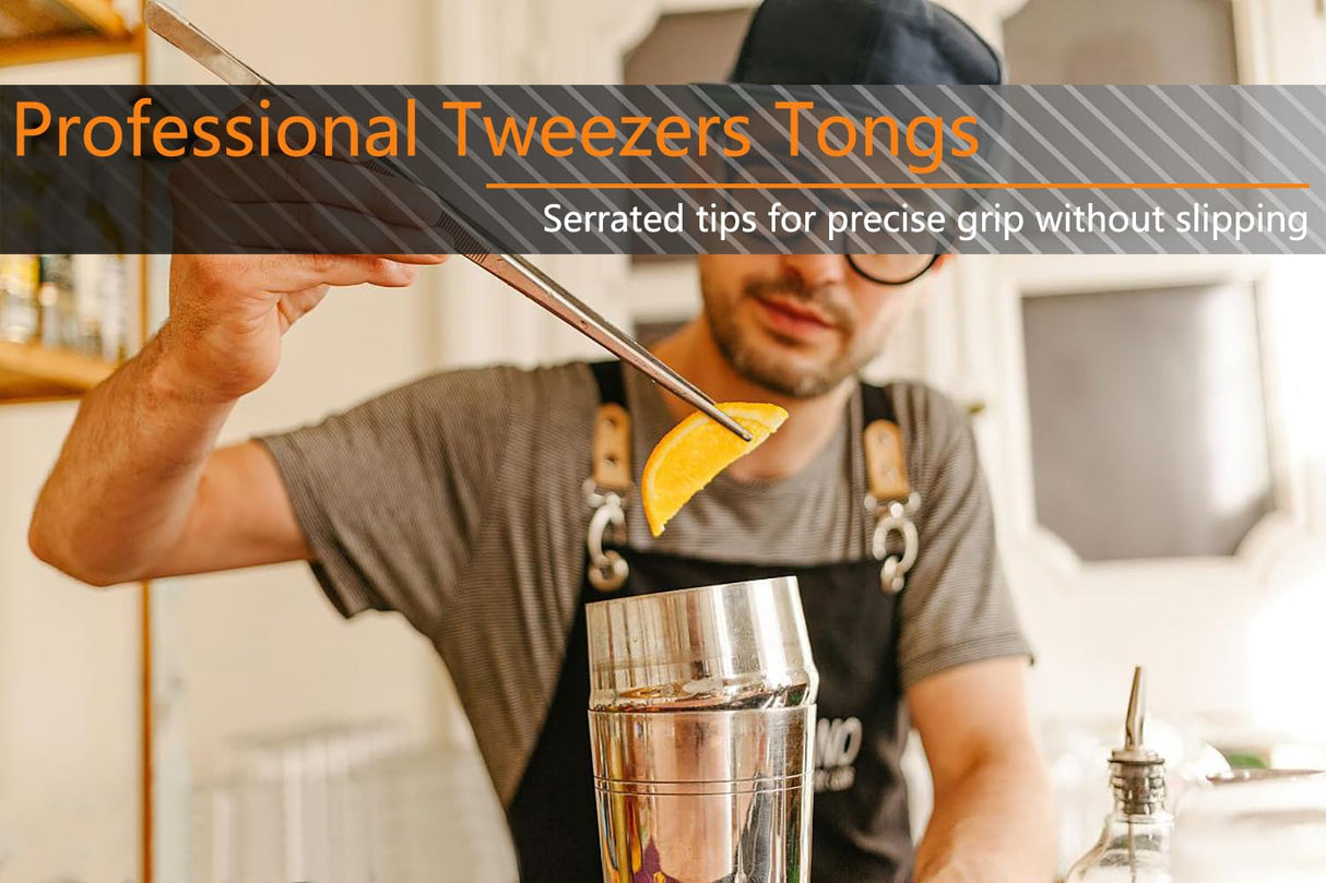 JETKONG 6 Pcs Cooking Tweezer Tongs, 12'' and 6.3" Stainless Steel Kitchen Tweezer Set, Professional Chef Tweezers for Cooking, Repairing, Sea Food, BBQ, Multi-use JETKONG