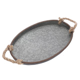 Hipiwe Galvanized Metal Iron Oval Tray with Rope Handle Farmhouse Serving Tray Rustic Industrial Decorative Centerpiece for Coffee Table Weddings and Parties Decor,Small Hipiwe