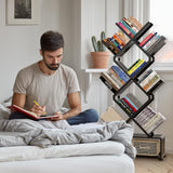 HI NINGER Folding Bookshelf,9 Tier Tree Bookshelf with Storage Cabinet,Stylish Design Metal Bookshelf for Display of CDs,Books in Living Room,Home Office,Tall Floor Standing Book Organizer for Bedroom HI NINGER