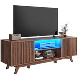 DWVO LED TV Stand, Fluted Entertainment Center for 65 Inch TV, Mid Century Modern TV Cabinet with Adjustable Shelves, Media Console Table for Living Room, Walnut DWVO