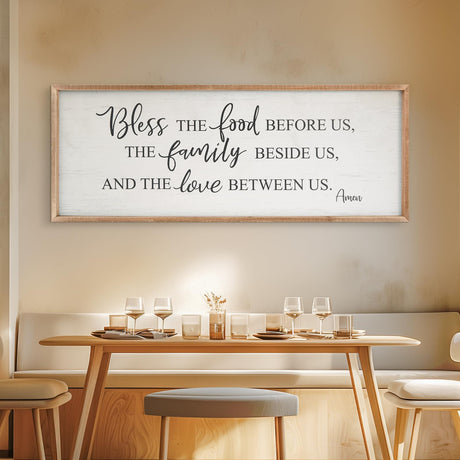 Bless The Food Before Us Home Decor Wall Sign For Family Kitchen Farmhouse Dining Room Vintage Rustic Retro Boho Wood House Wall Art Decoration For Living Room Bedroom 40 x 15 Inch brown Easozoom