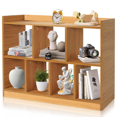 DOUSY- 35.43” Wodden Cube Shelf, 2 Tier Open Shelf Bookcases 7 Cube Bookshelf with Base, Freestanding Cube Storage Shelf Cube Bookcase Display Shelf for Bedroom, Living Room, Home Office