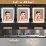 Tiptiper Large Makeup Vanity with Lights, Vanity Desk with LED Mirror & Charging Station, Vanity Set with 5 Drawers, 4 Cabinets & Time Display, Black Tiptiper