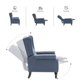 Mid Century Wingback Recliner Chair for Adults, Modern Linen Fabric Push Back Recliner Chairs with Button Tufted Upholstered Back & Footrest, Manual Recliner Chais for Living Room, Nursery, Blue BALIAA