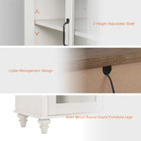 WAMPAT Large TV Stand for TVs up to 110 Inch, White Entertainment Center TV Console Table for 85/90/95/100 Inch TV with LED Light, Accent Buffet Cabinet with Glass Door for Dining Room & Living Room WAMPAT