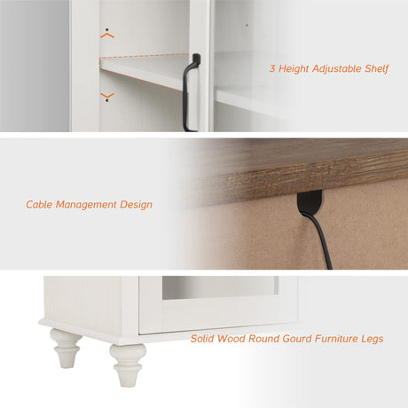 WAMPAT Kitchen Buffet Server Table with 6 Drawers & Storage Cabinet, Accent Sideboard Cupboard with LED Light, Console Table Living Room Dining Room, White & Brown WAMPAT
